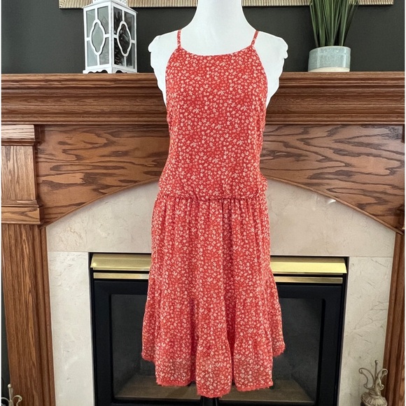 By & By Women's Orange Spaghetti Strap Floral Ruffle Sundress Size:‎ XL NWOT - Picture 1 of 11
